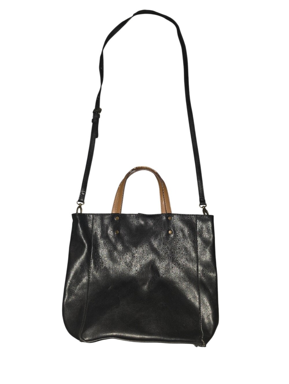 9/1/23. Handmade Classic Black Leather Tote with Contrast Handles
